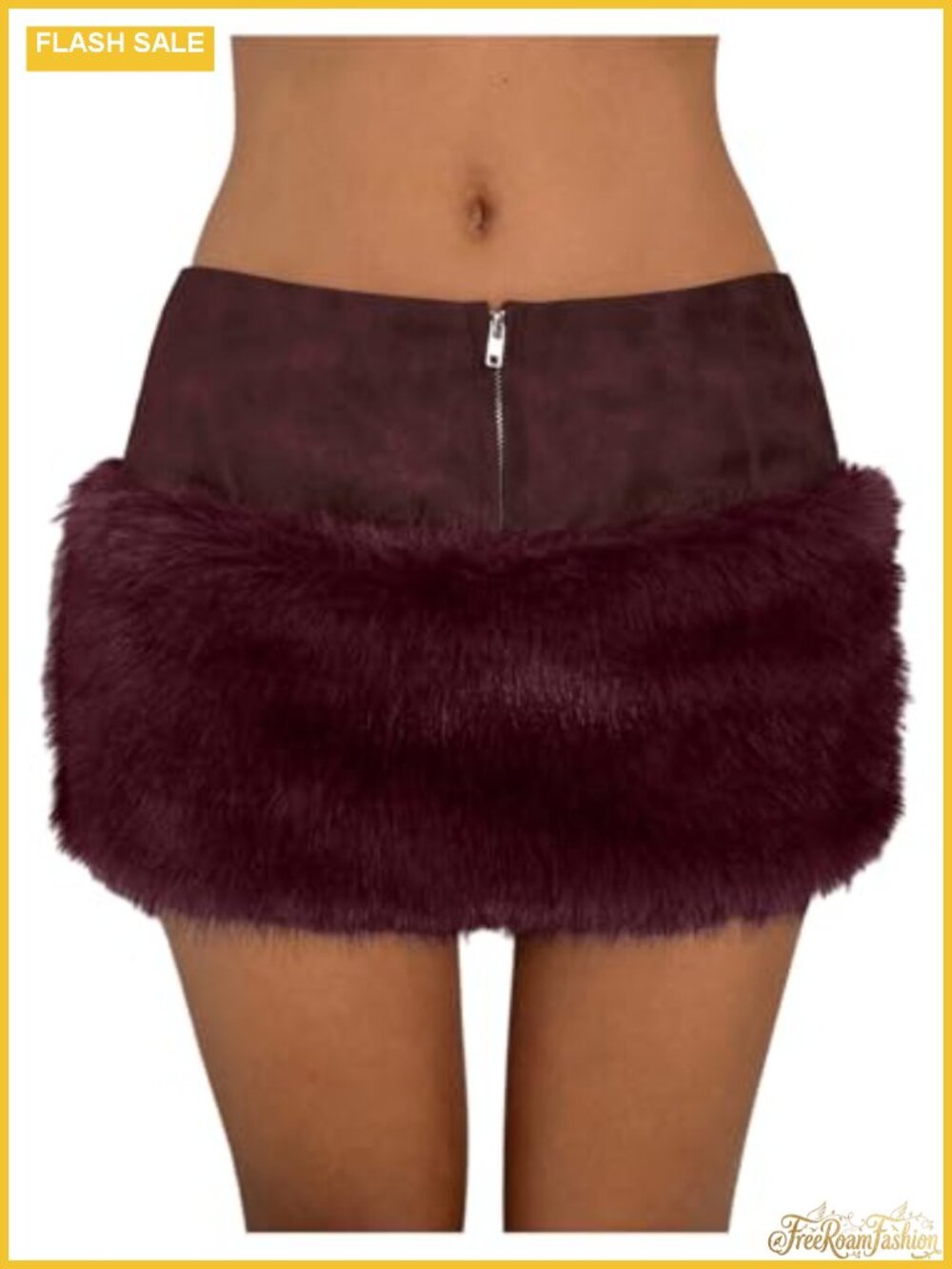 Faux Fur PU Leather Micro Mini Skirt Low Rise Bodycon Party Club